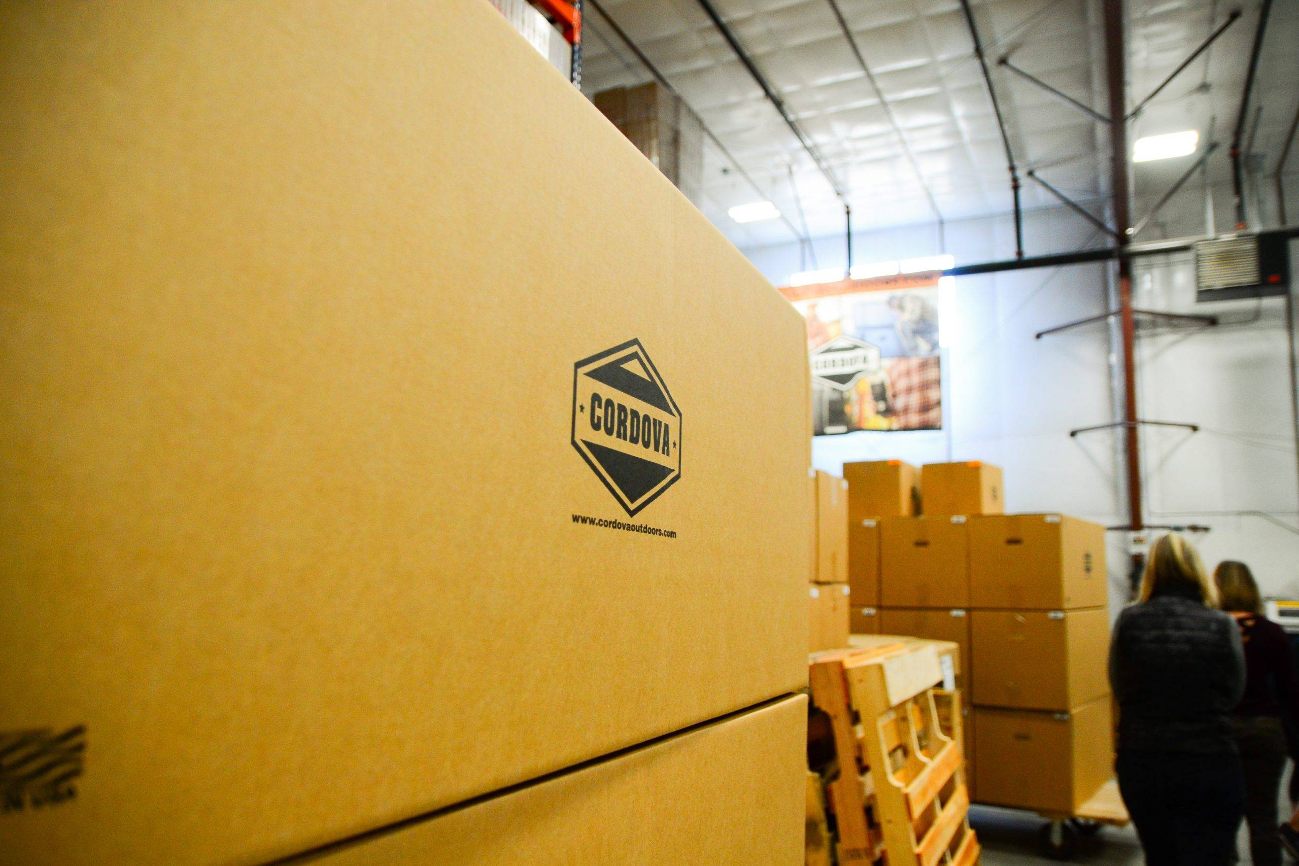 A Cordova box sits in a warehouse