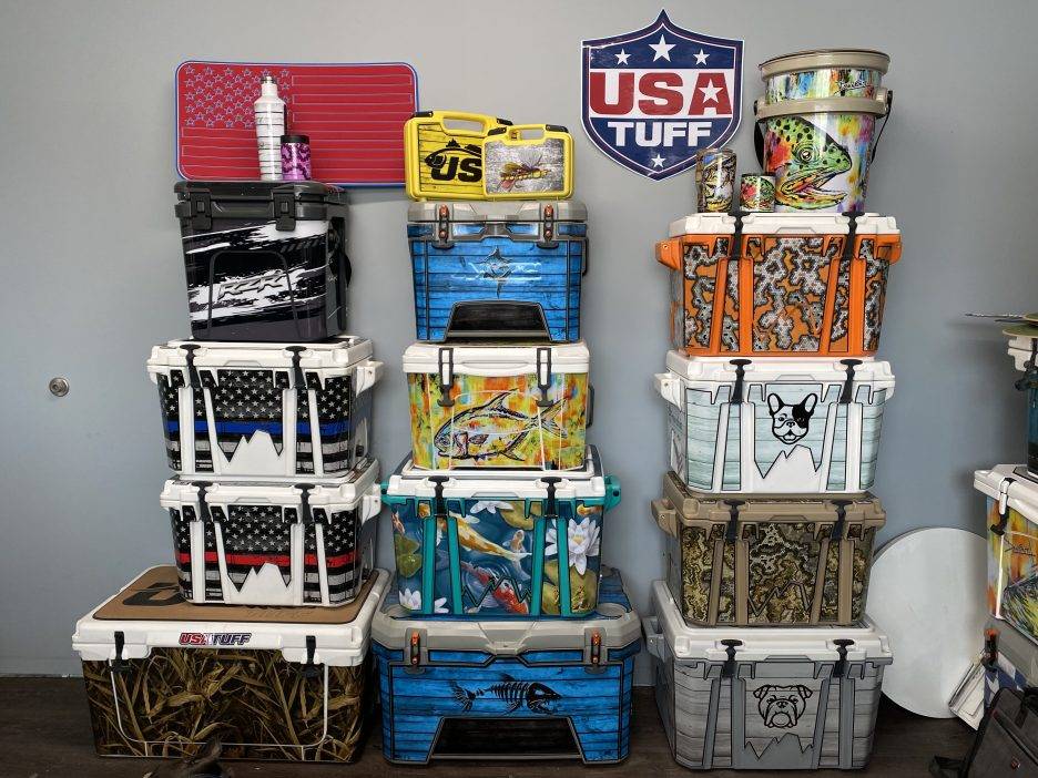 Stack of USATuff wrapped coolers
